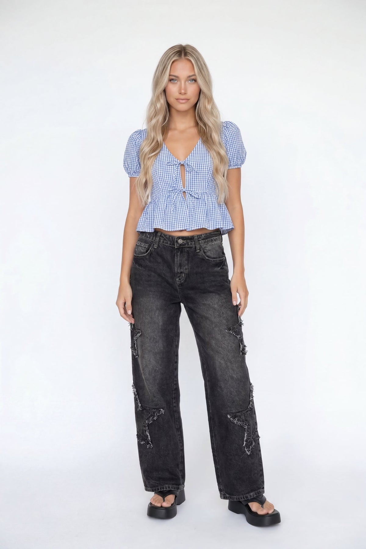 Low Rise Patch Baggy Denim Jean