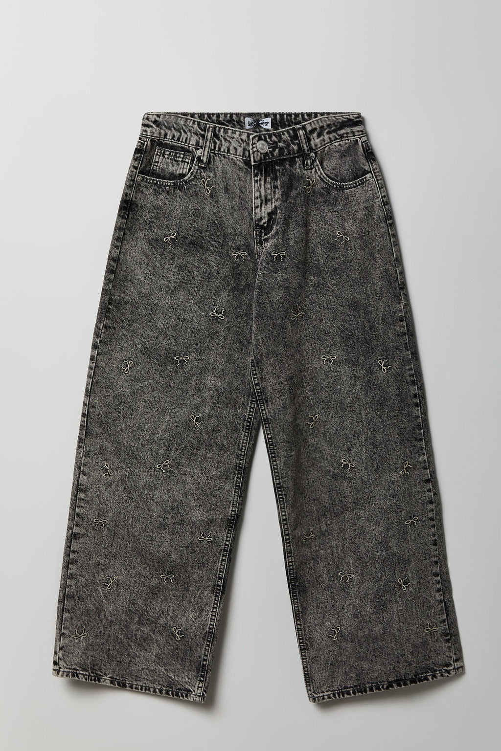 Low Rise Bow Embroidered Baggy Denim Jean