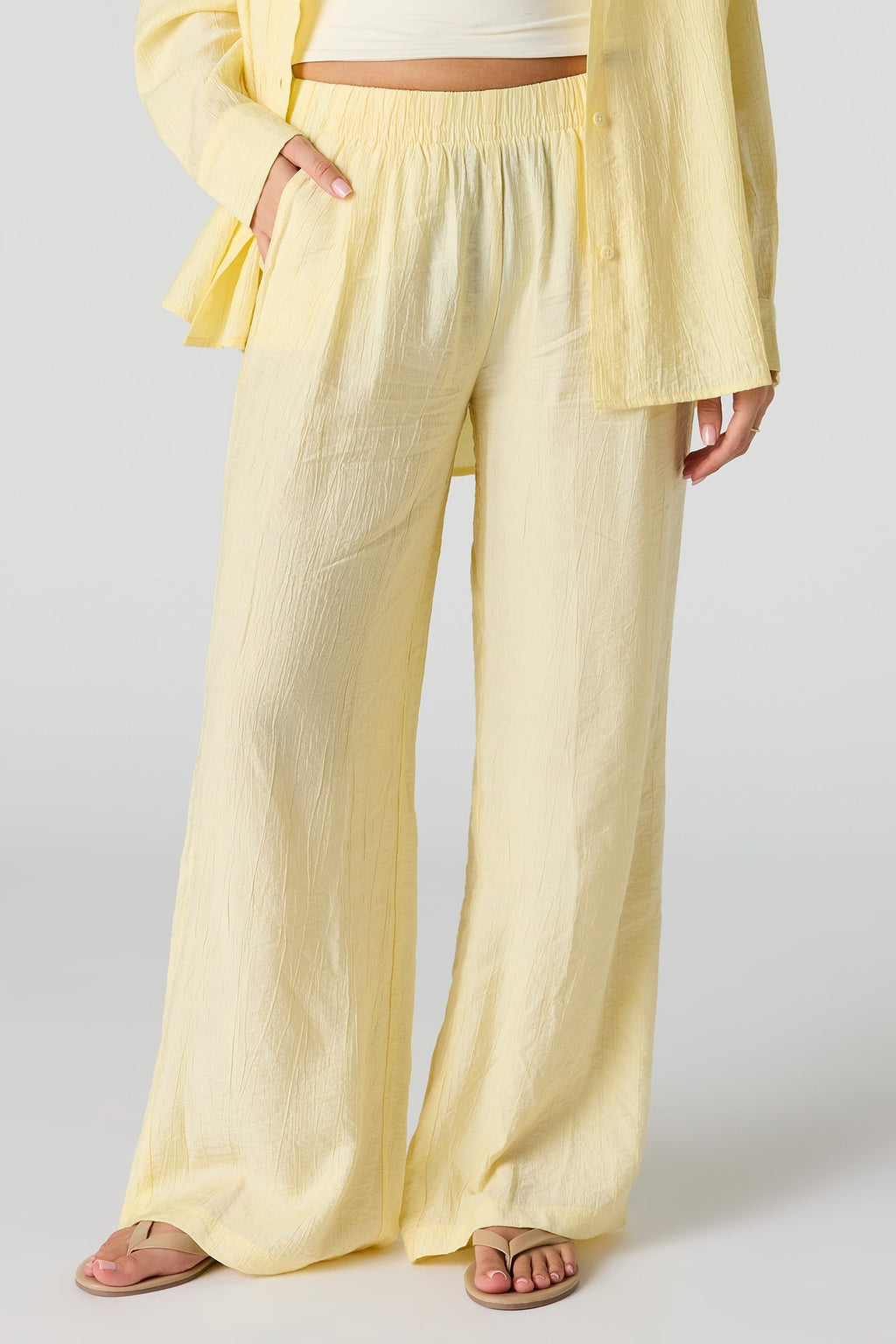 Textured Flowy Wide Leg Pant