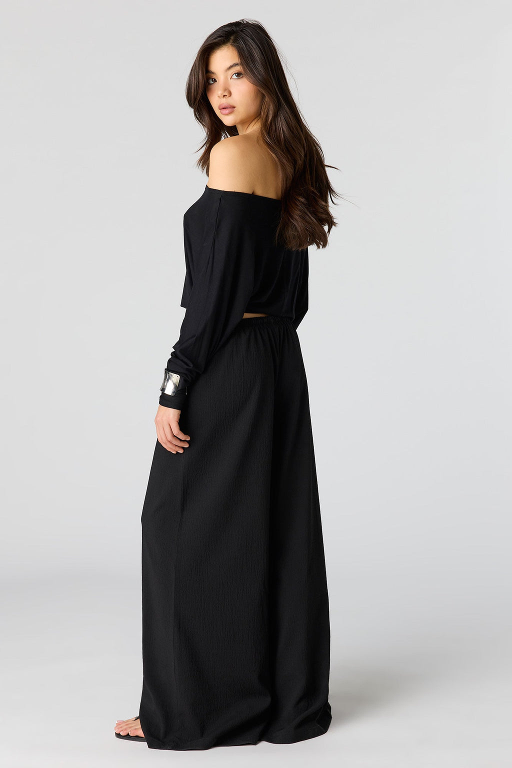 Textured Flowy Wide Leg Pant
