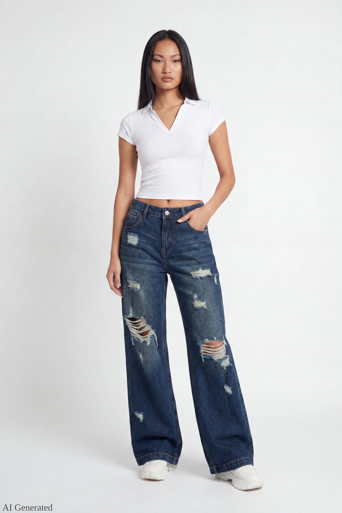 London Ripped Low Rise Super Baggy Dark Jean