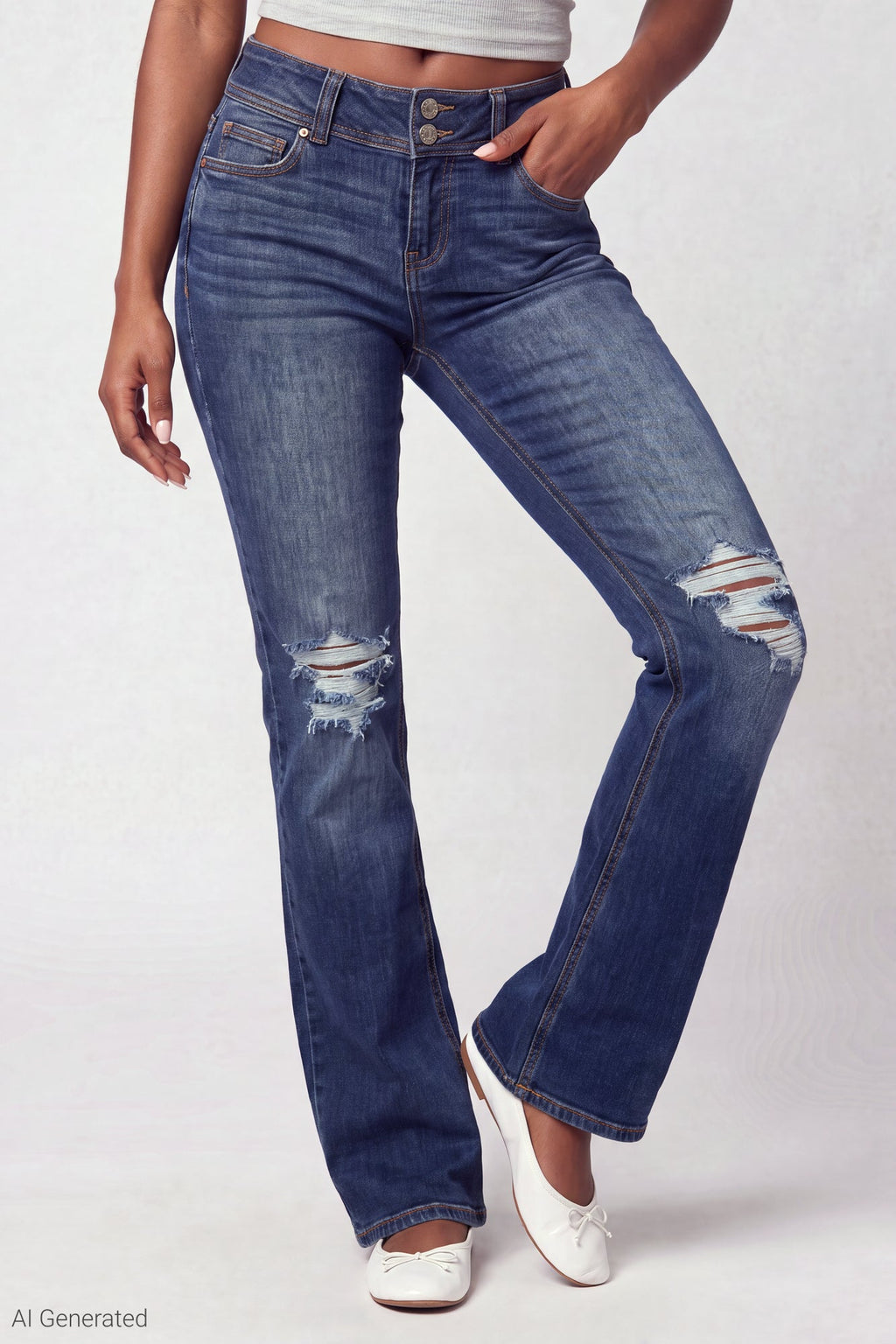 Stretch Ripped Low Rise Bootcut Jean