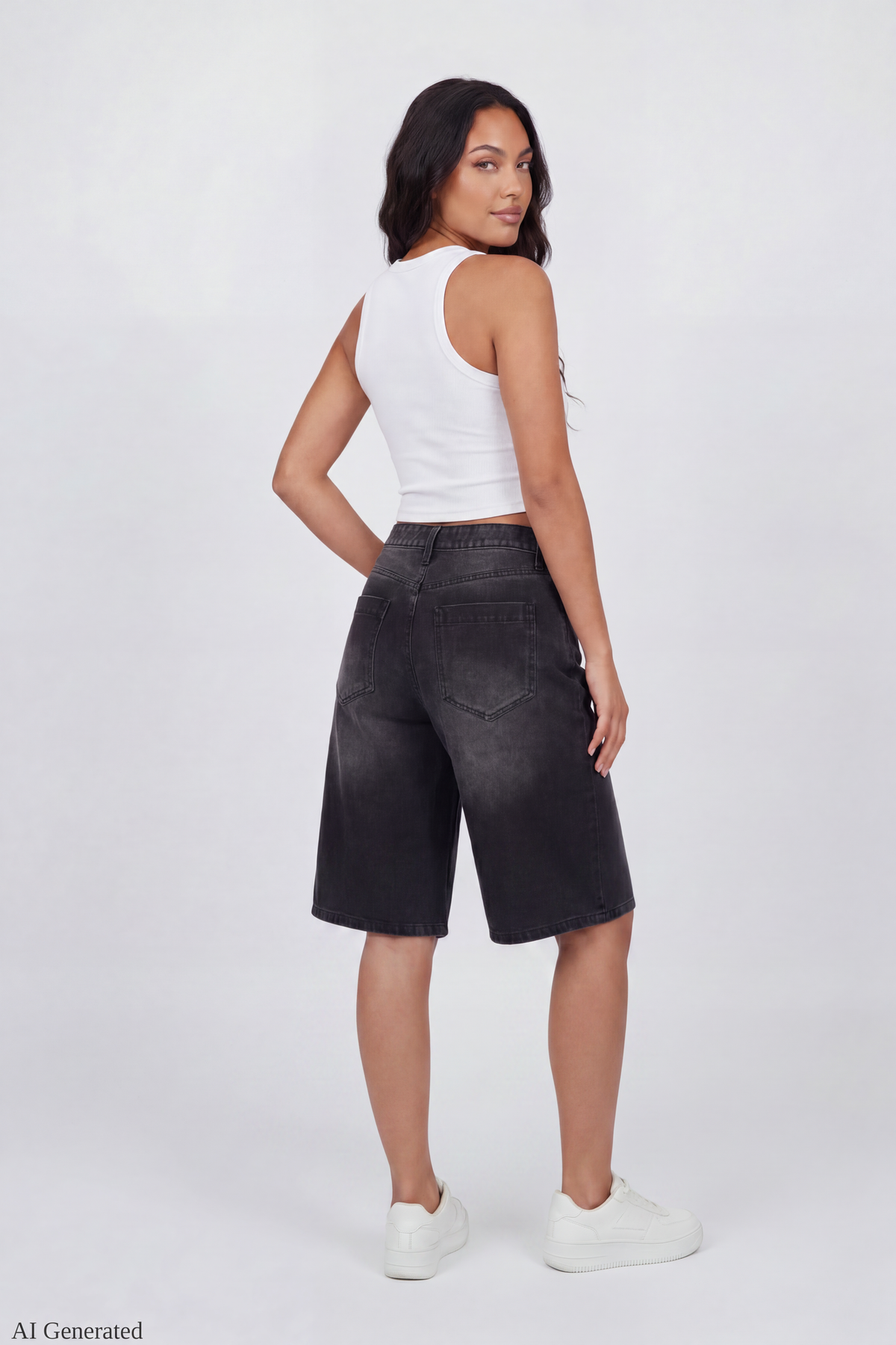 Low Rise Super Baggy Washed Black Jort 16"