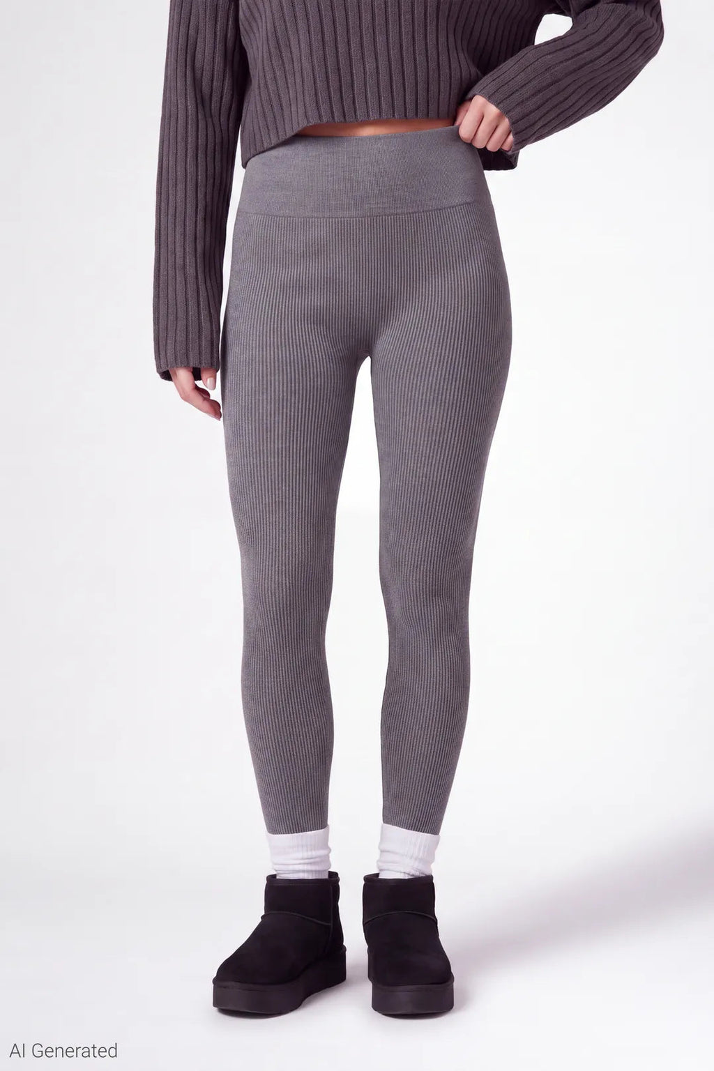 High Rise Seamless Ribbed Fleece Lined Legging