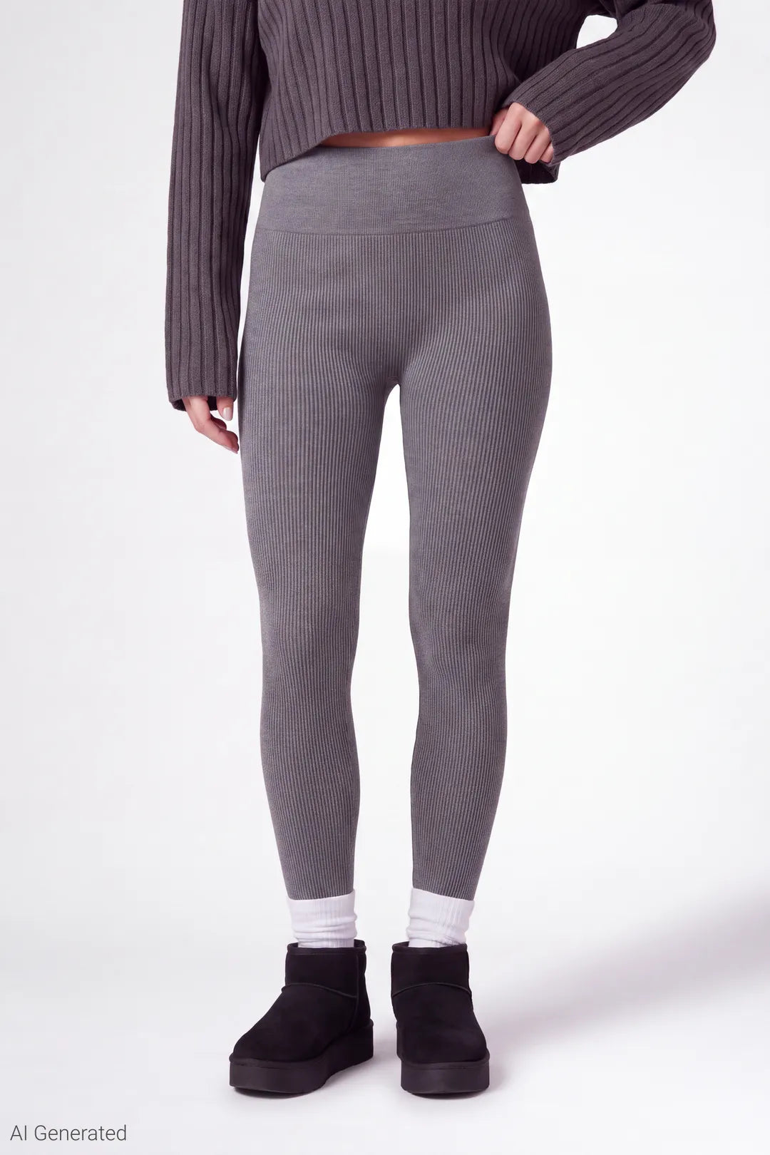 High Rise Seamless Ribbed Fleece Lined Legging