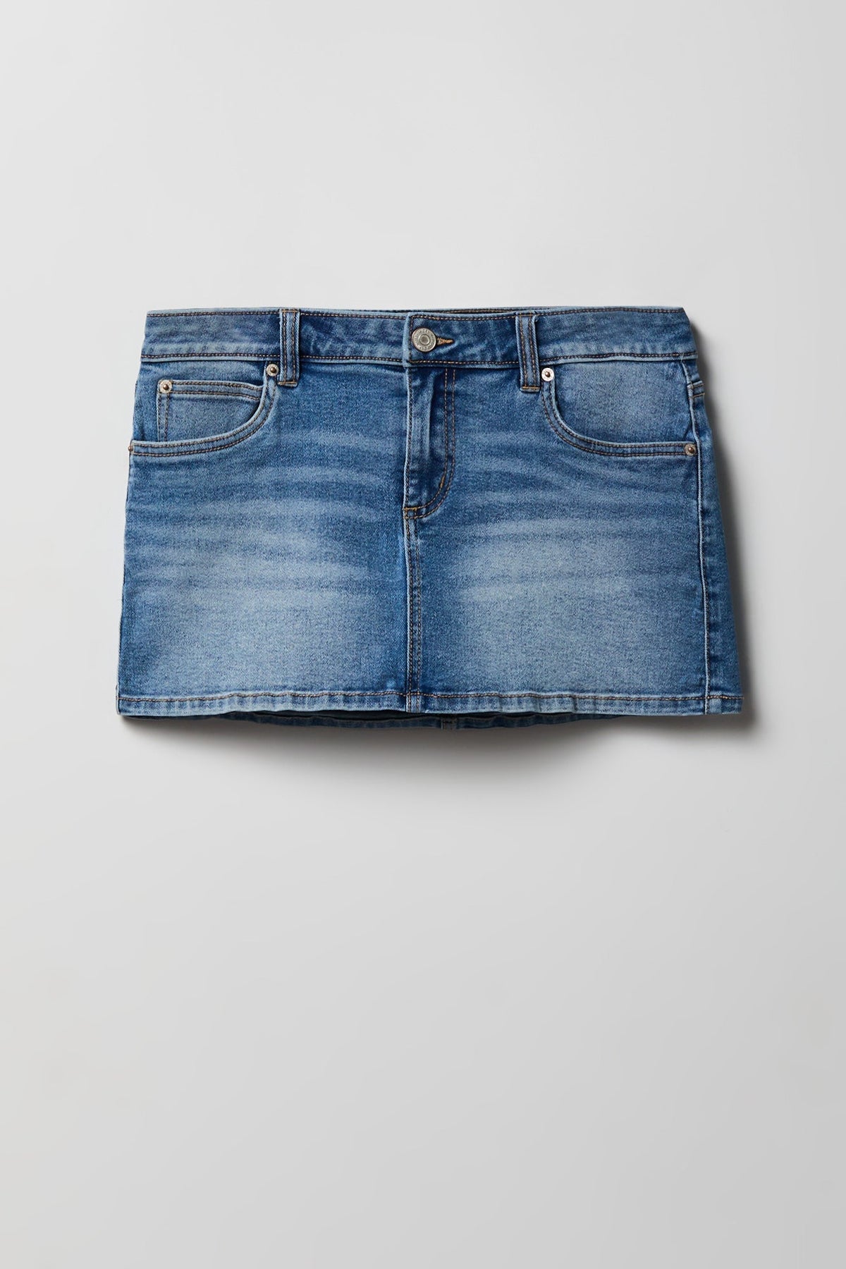 Stretch Low Rise Micro Mini Denim Skort