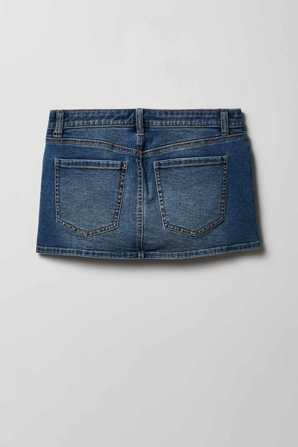 Stretch Low Rise Micro Mini Denim Skort
