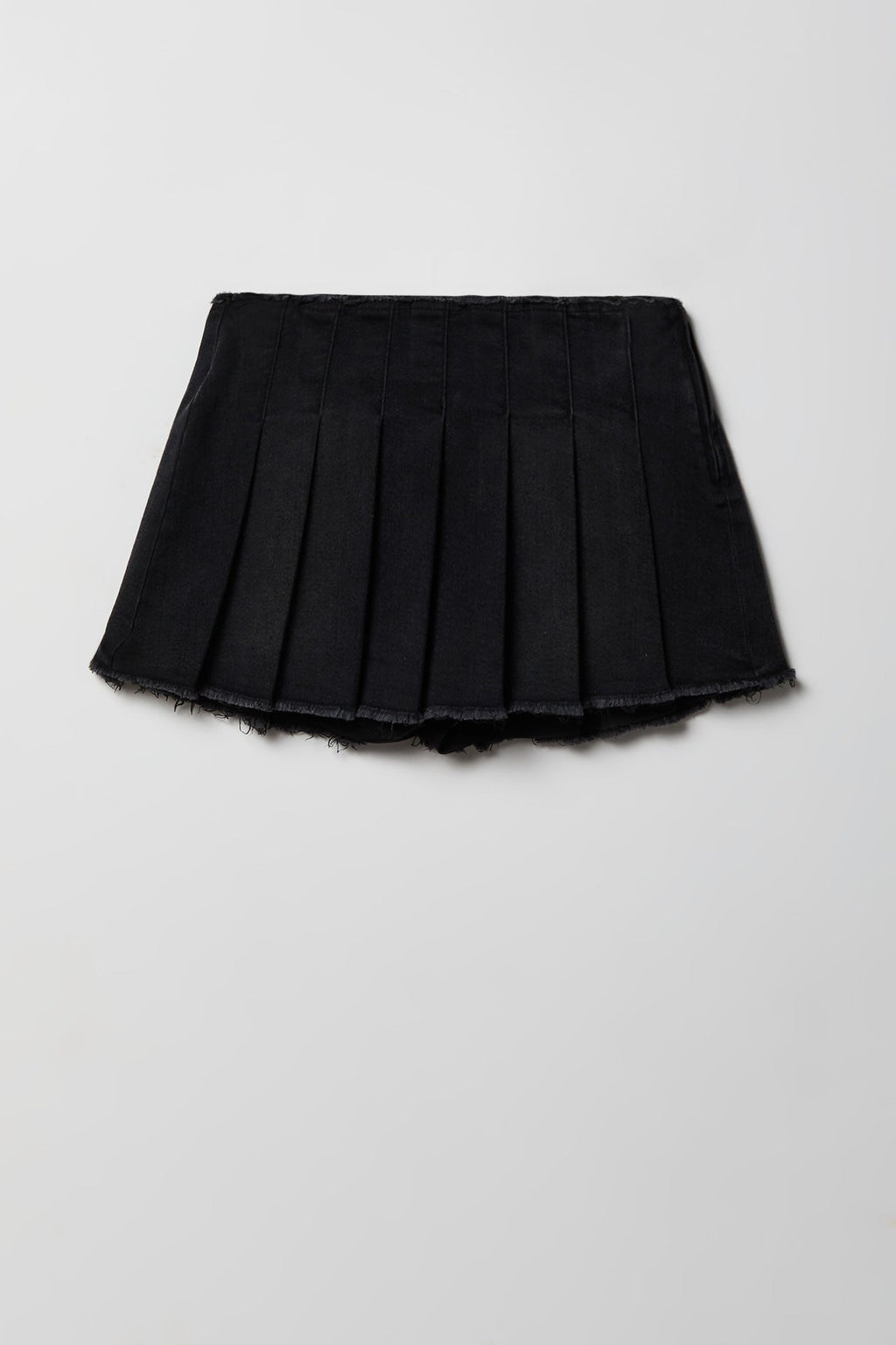 Stretch Denim Low Rise Pleated Mini Skort