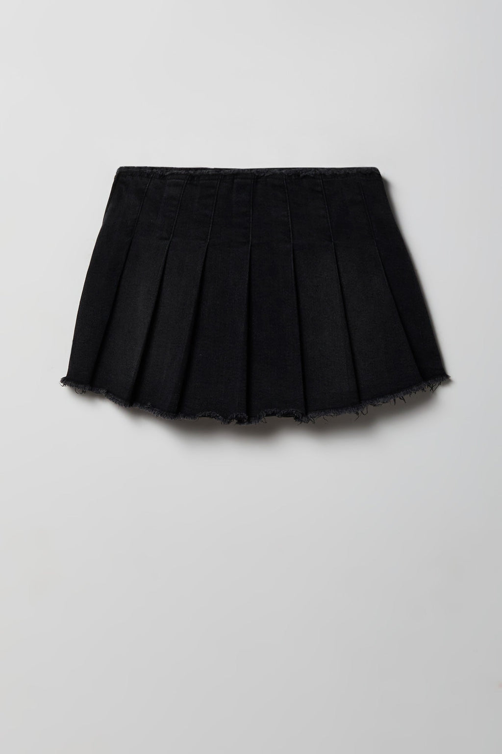Stretch Denim Low Rise Pleated Mini Skort