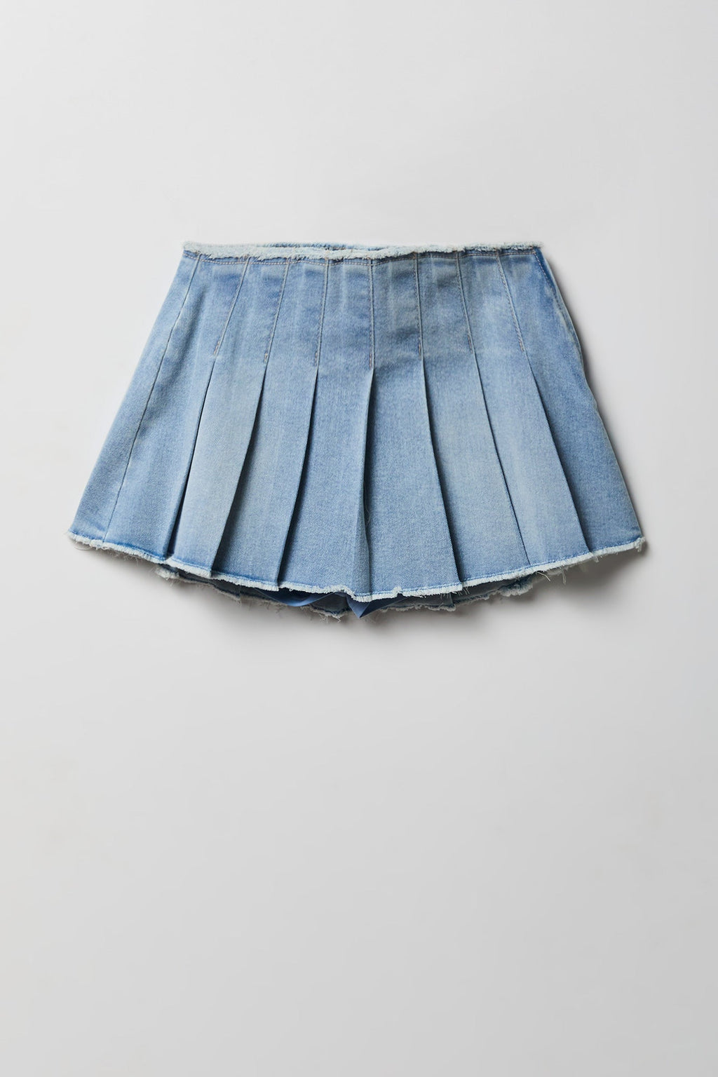 Stretch Denim Low Rise Pleated Mini Skort