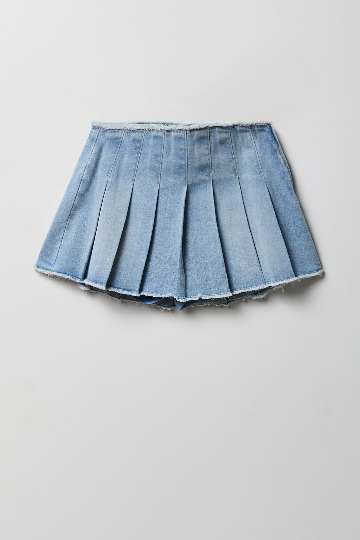 Stretch Denim Low Rise Pleated Mini Skort
