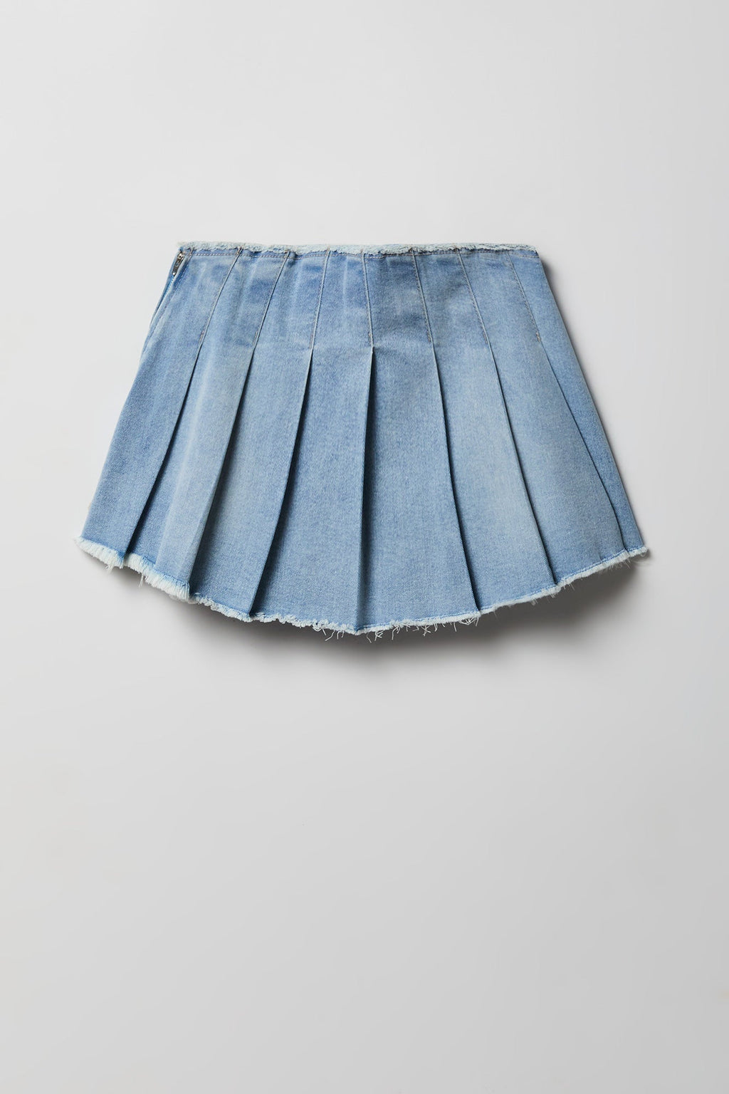 Stretch Denim Low Rise Pleated Mini Skort
