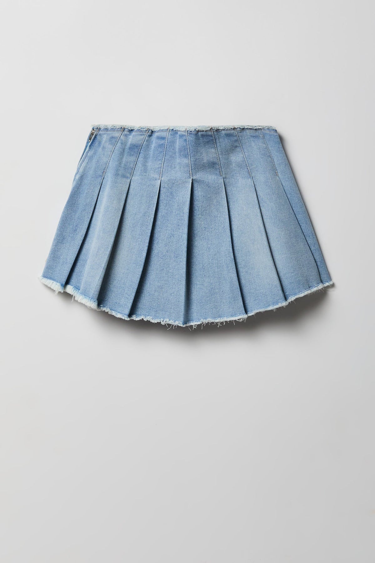 Stretch Denim Low Rise Pleated Mini Skort