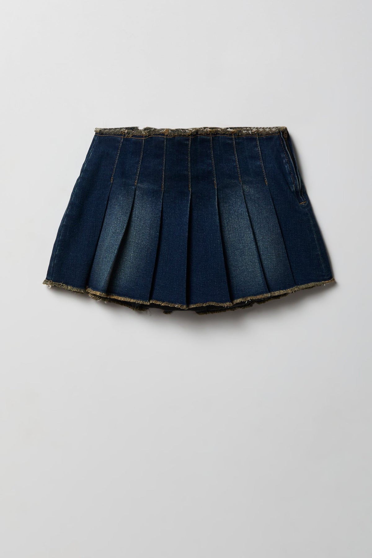 Stretch Denim Low Rise Pleated Mini Skort