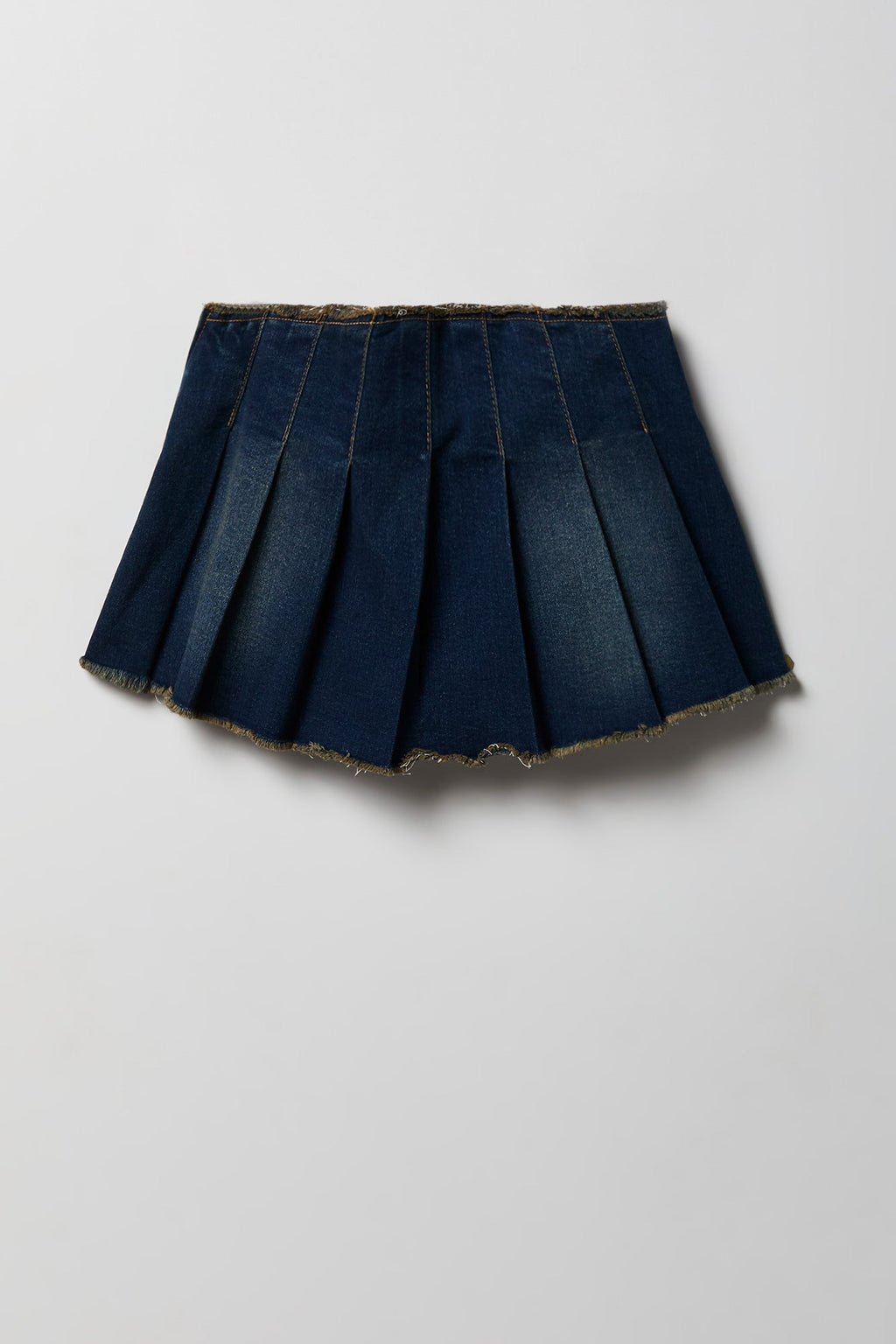 Stretch Denim Low Rise Pleated Mini Skort