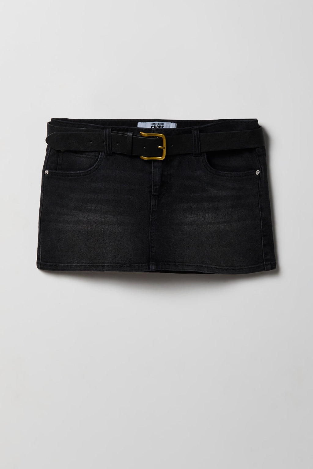 Stretch Denim Belted Mini Skort