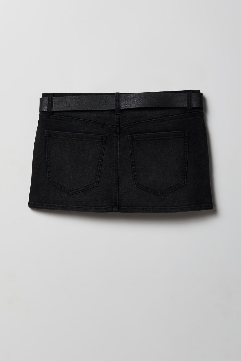Stretch Denim Belted Mini Skort