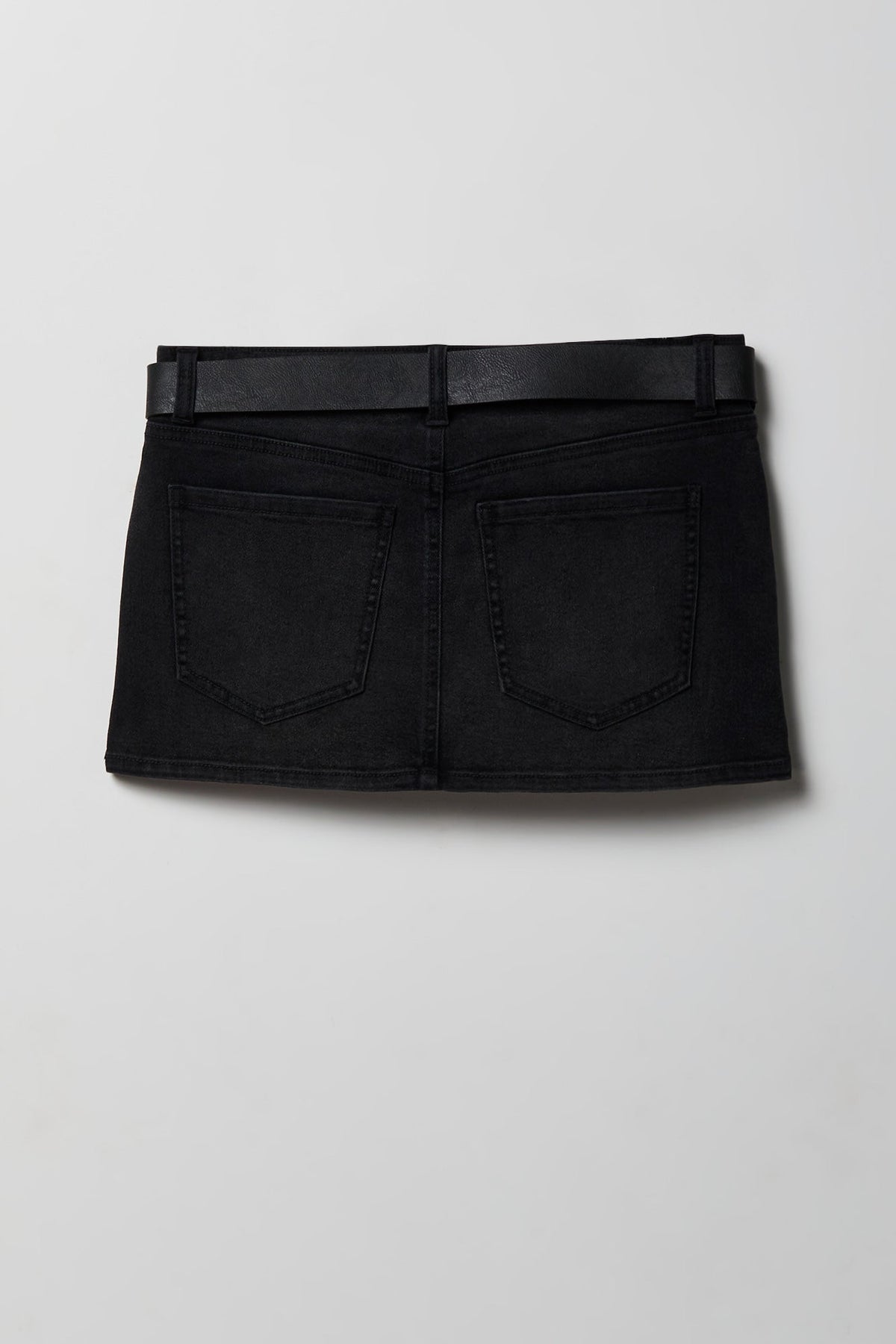 Stretch Denim Belted Mini Skort