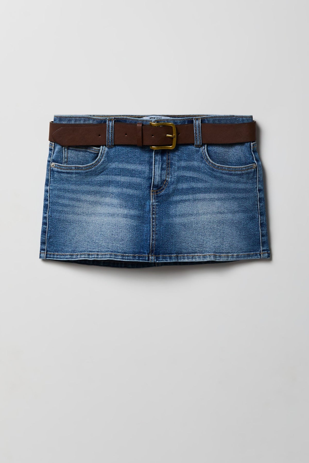 Stretch Denim Belted Mini Skort