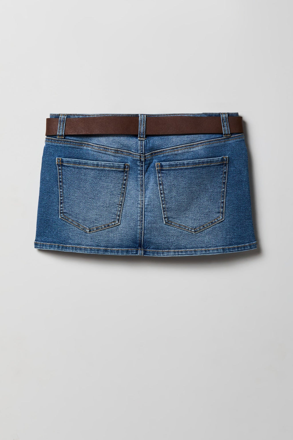 Stretch Denim Belted Mini Skort