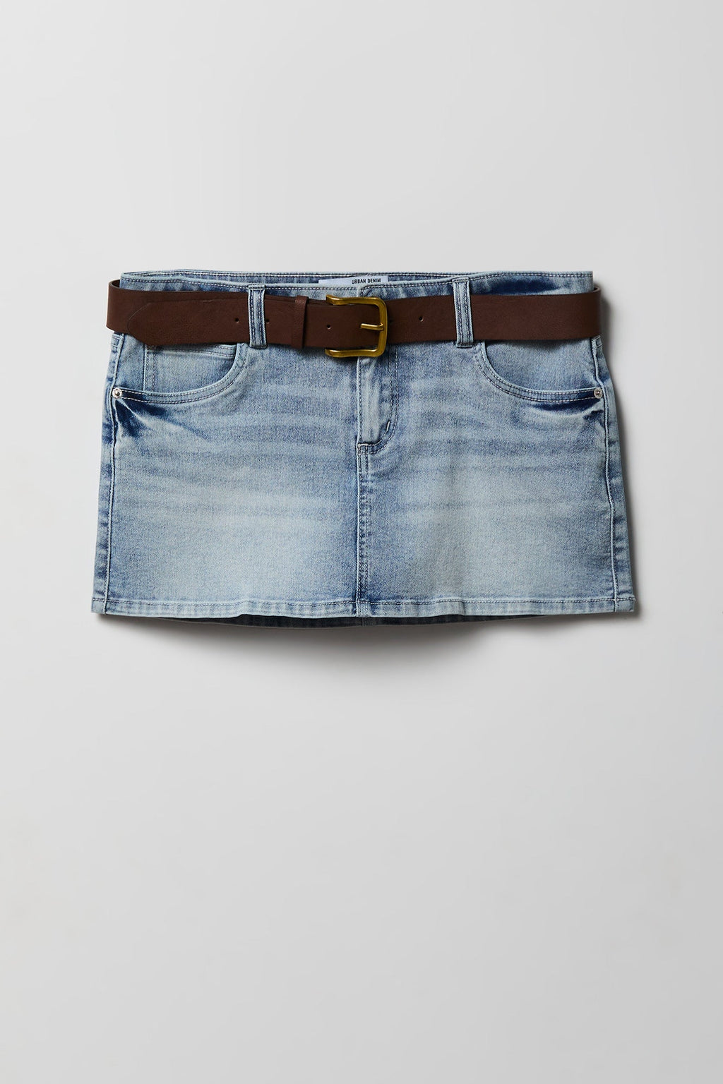 Stretch Denim Belted Mini Skort