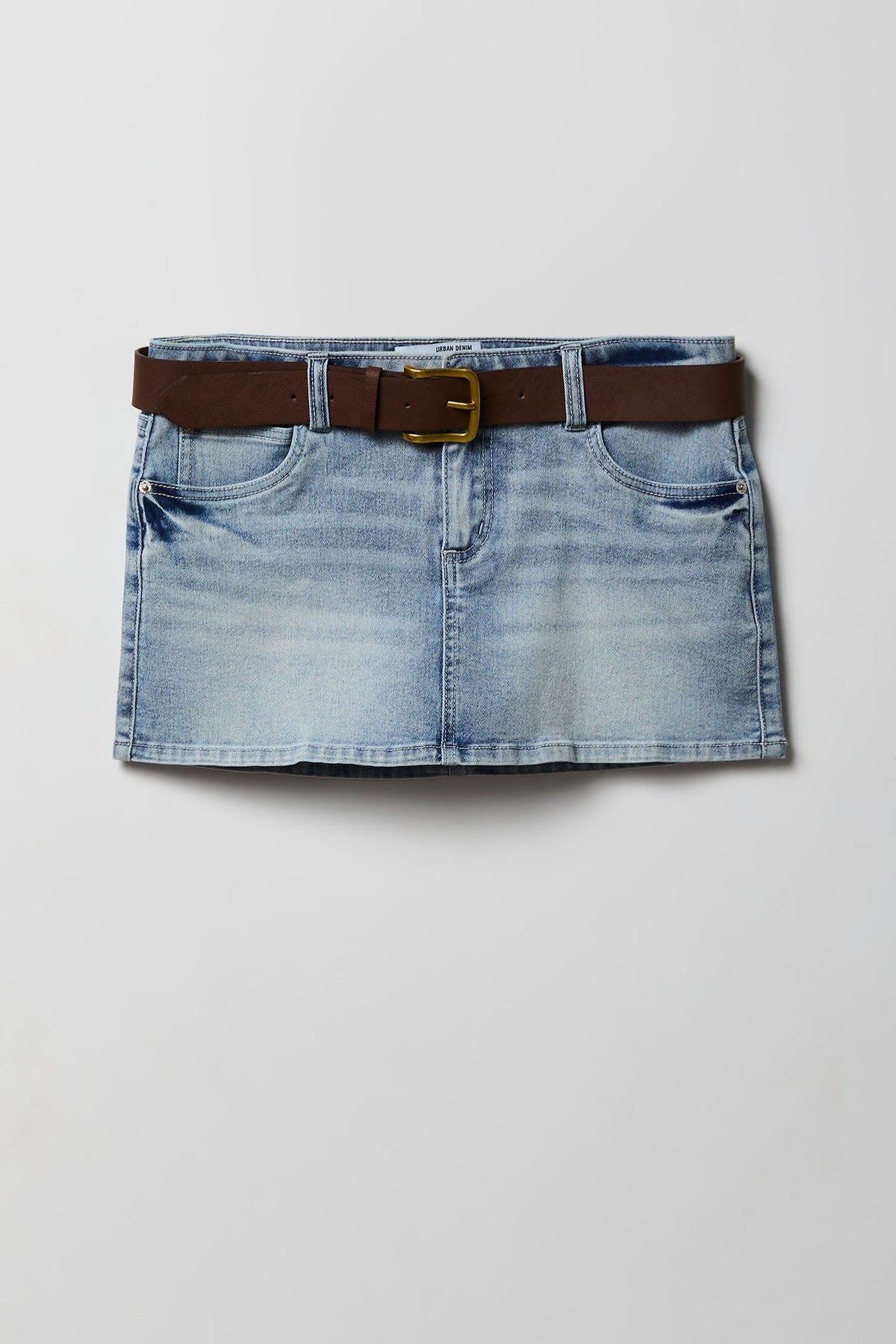 Stretch Denim Belted Mini Skort