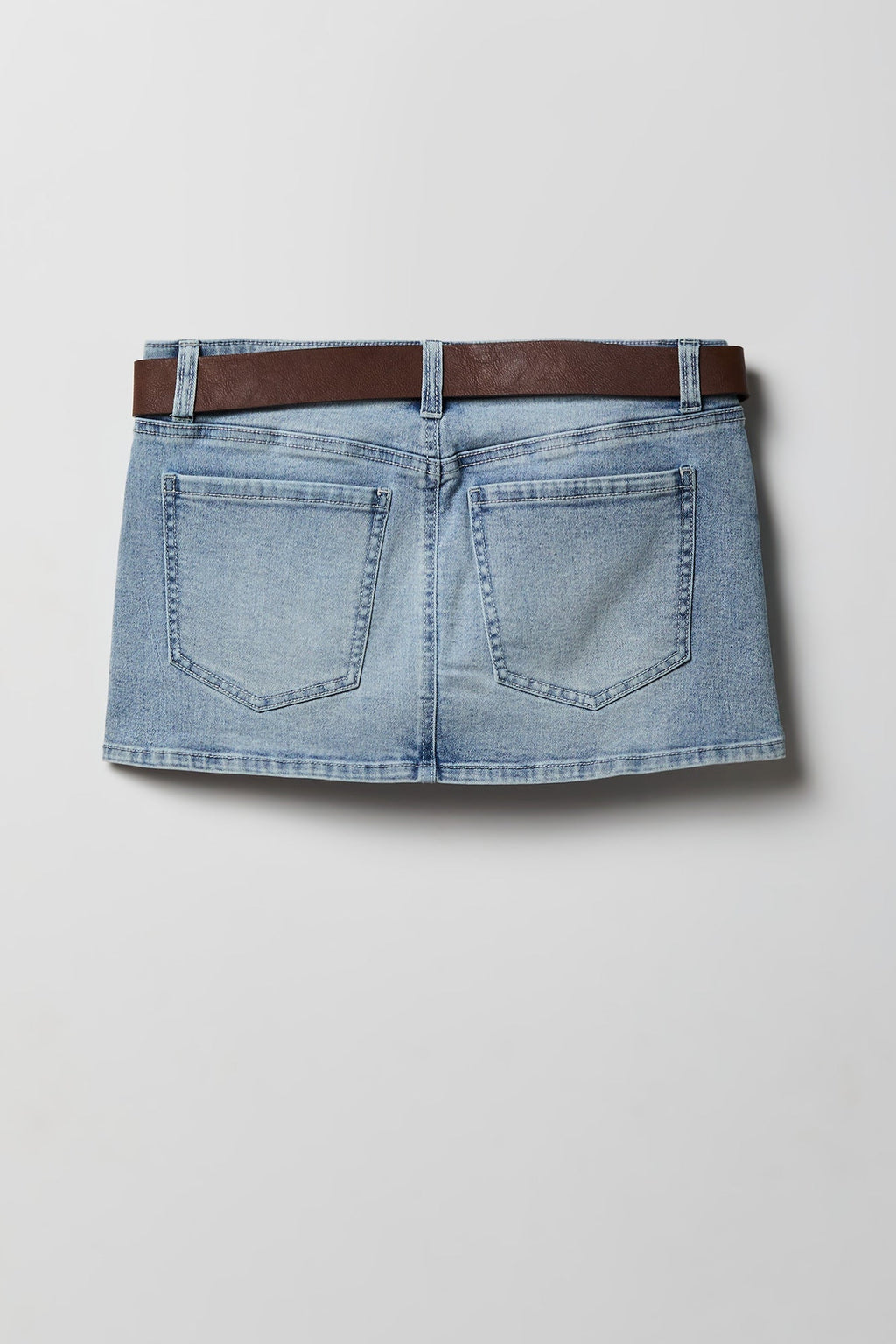Stretch Denim Belted Mini Skort