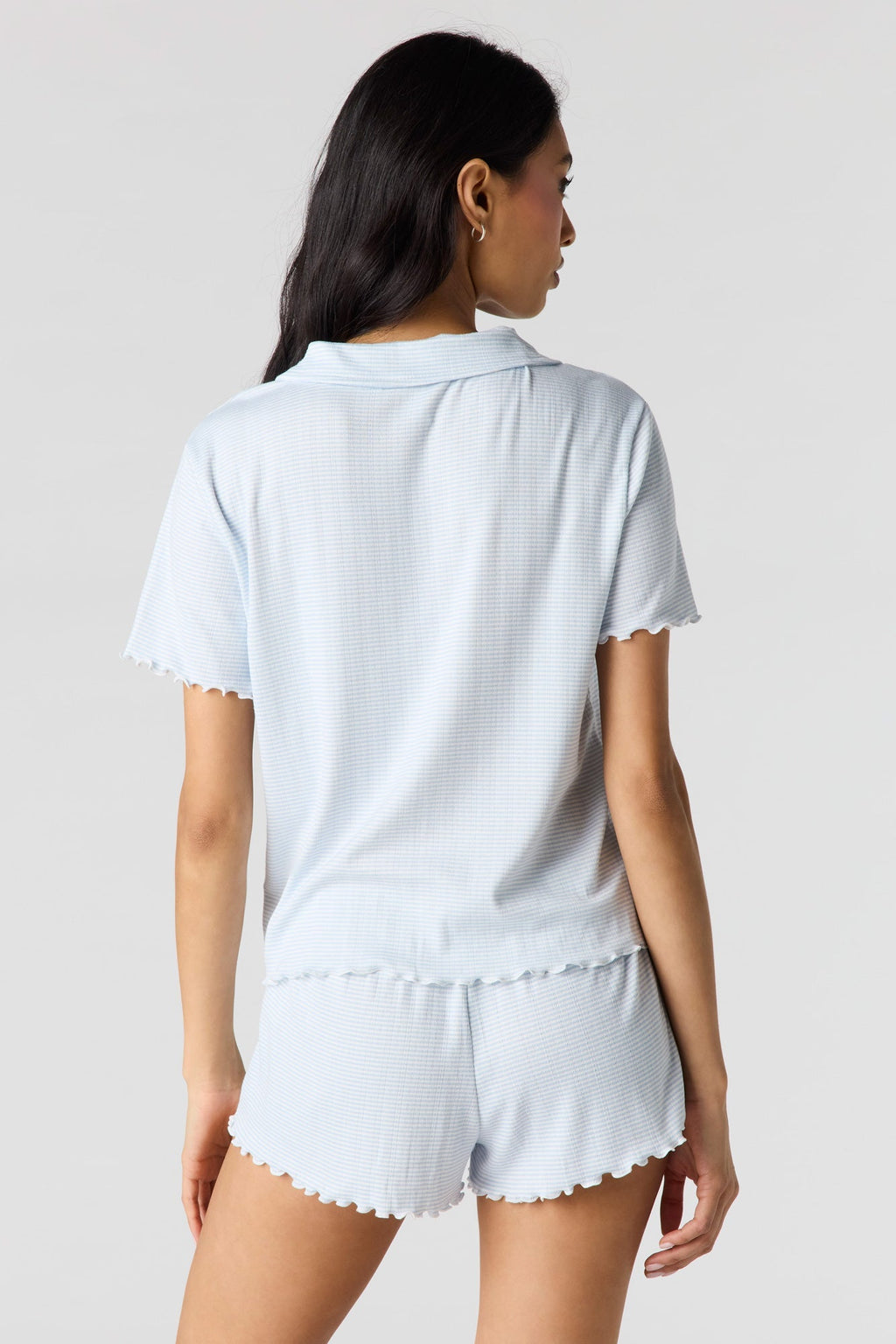 Pointelle Button-Up Top & Short Pajama Set