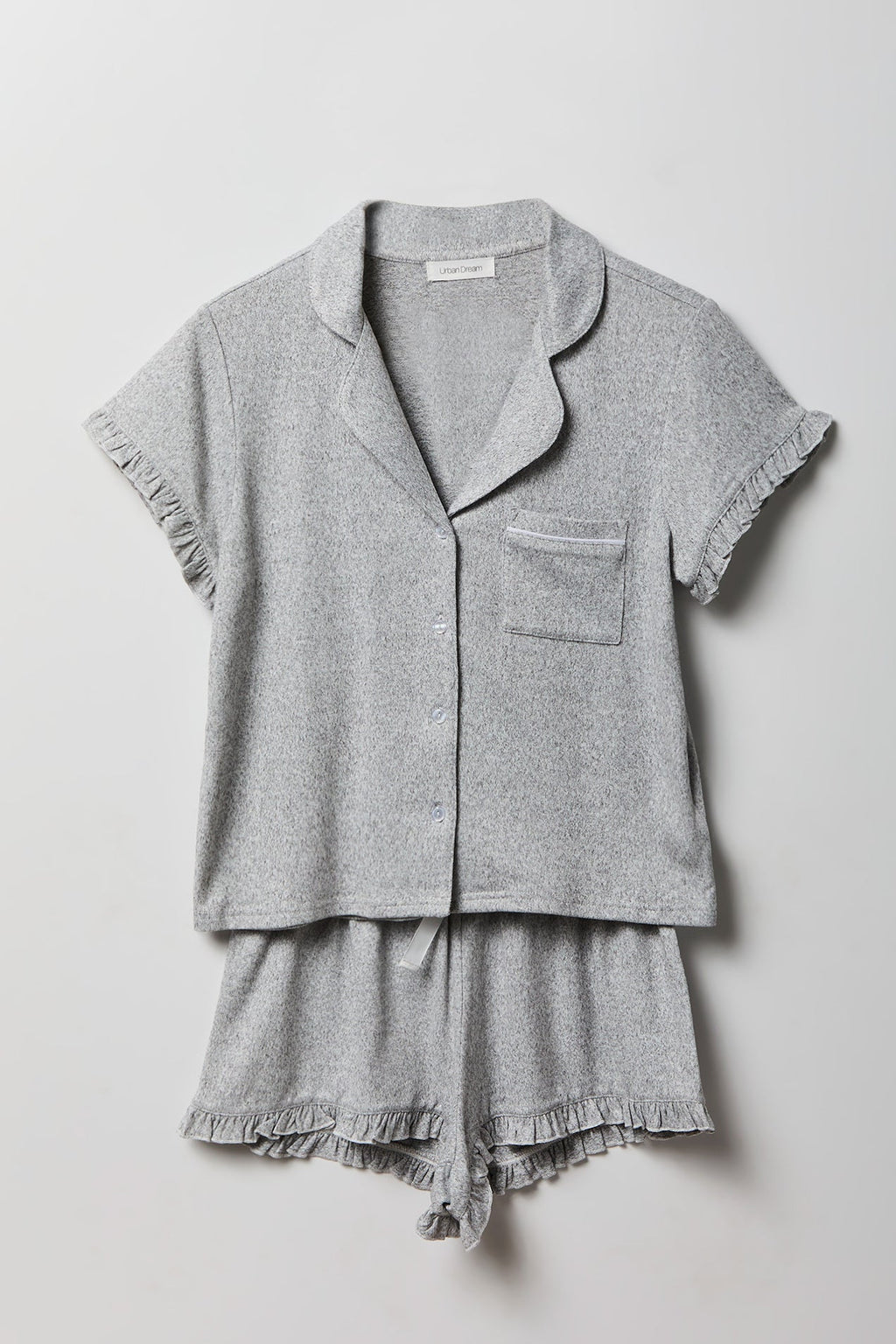 Ruffle Button-Up Top & Short Pajama Set