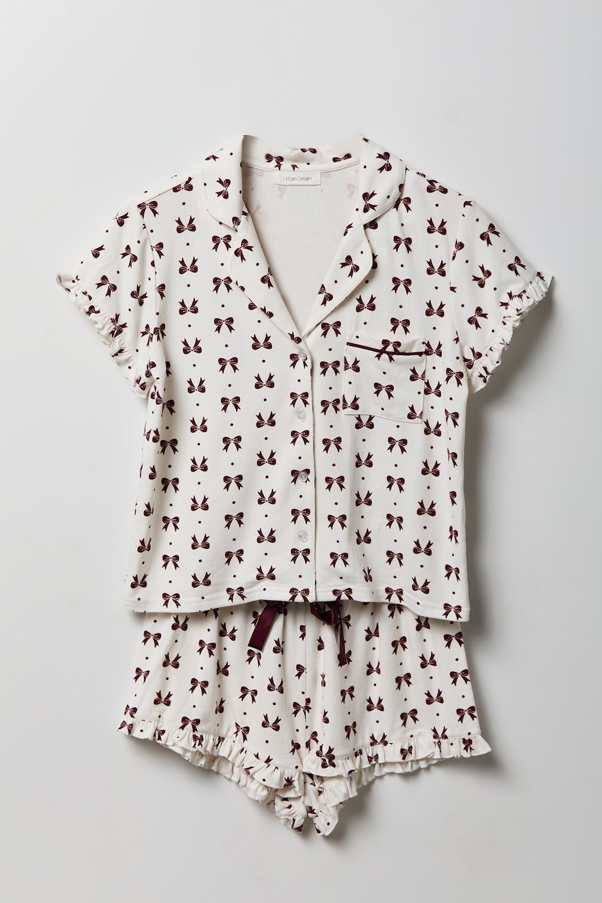 Ruffle Button-Up Top & Short Pajama Set