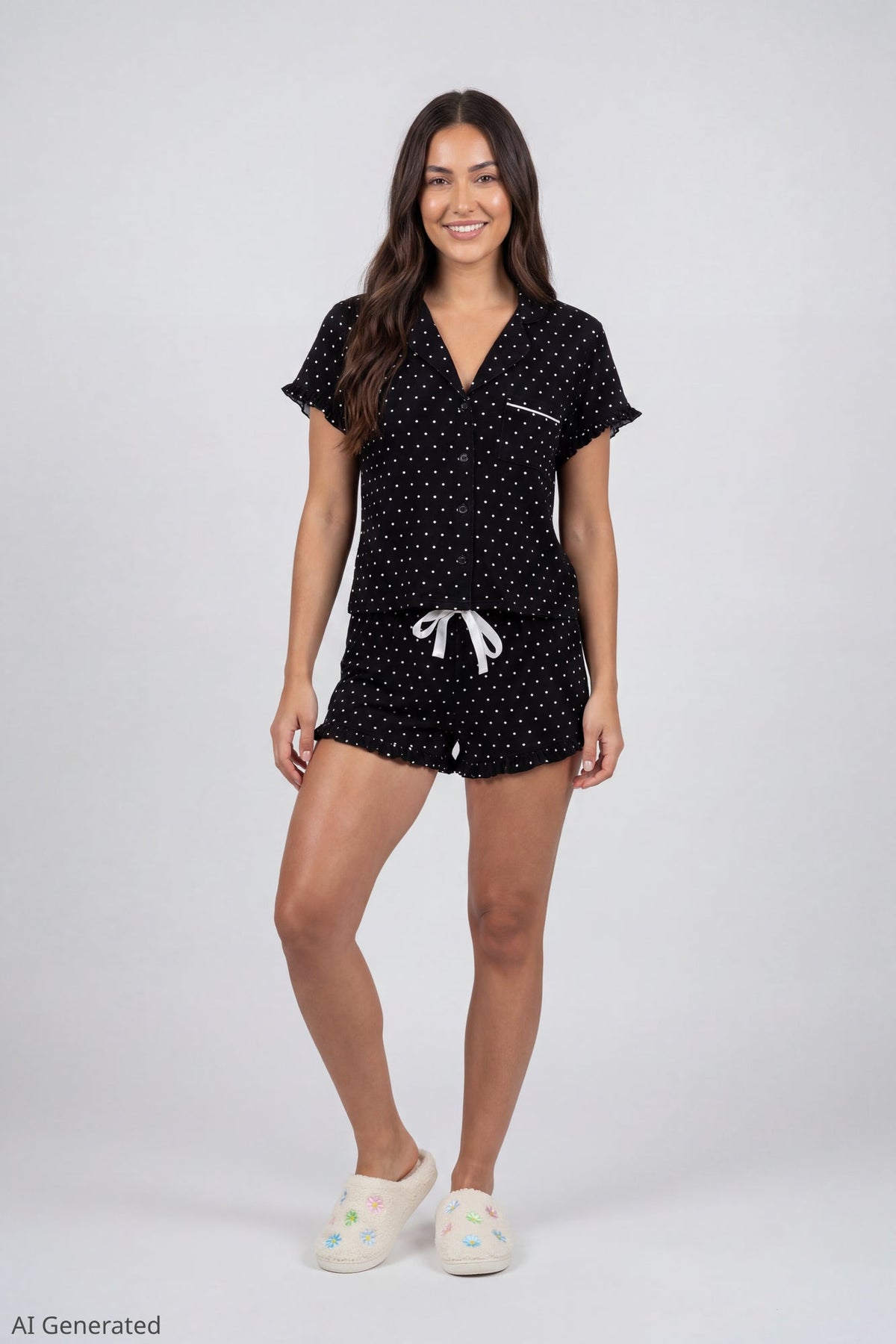 Ruffle Button-Up Top & Short Pajama Set