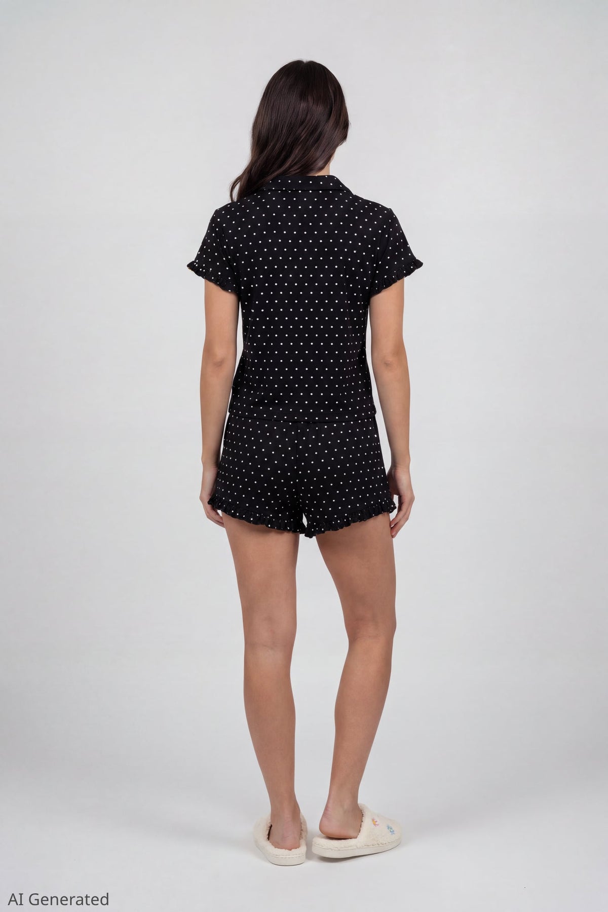 Ruffle Button-Up Top & Short Pajama Set