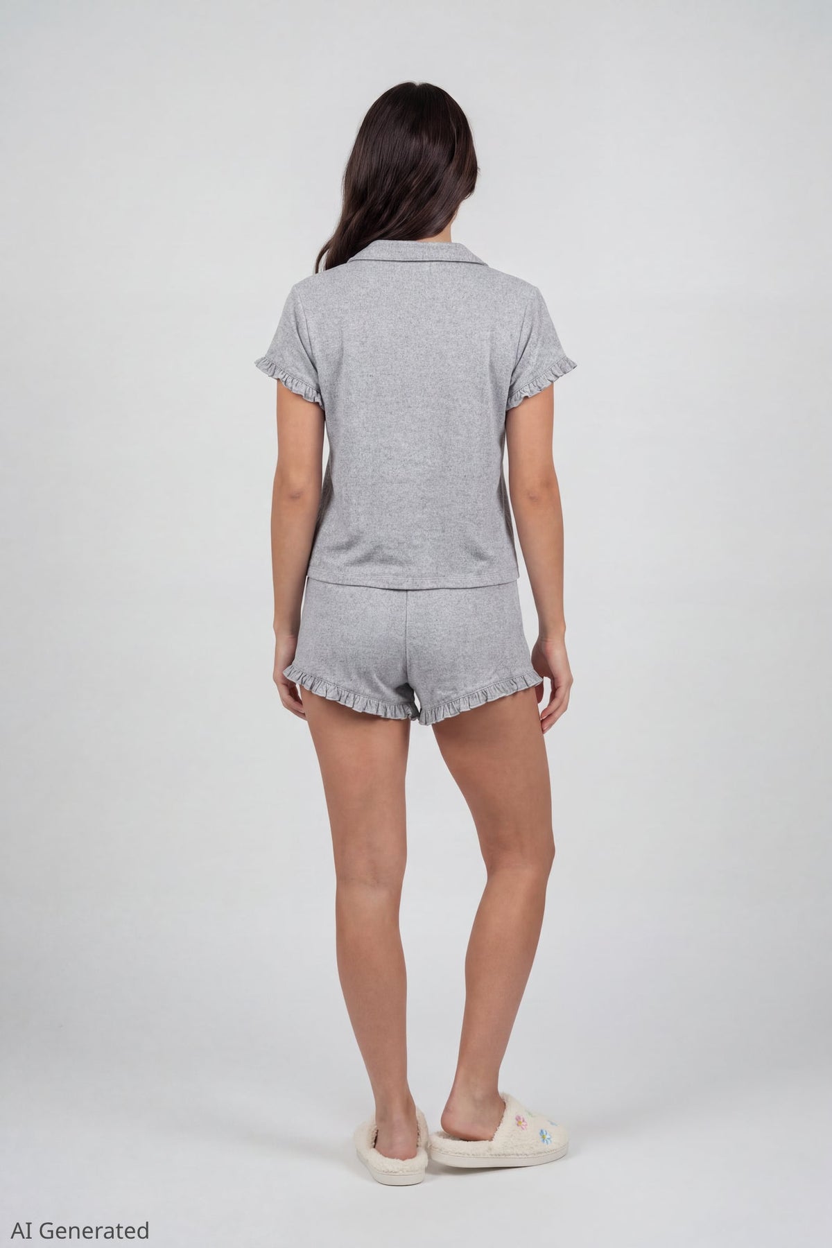 Ruffle Button-Up Top & Short Pajama Set
