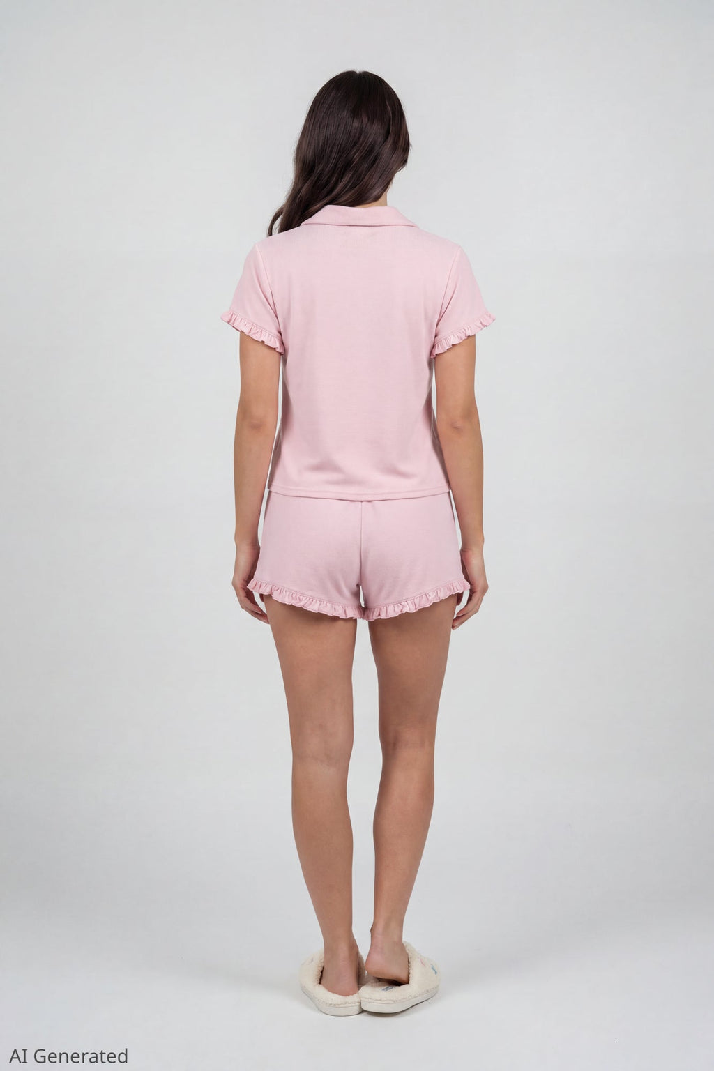 Ruffle Button-Up Top & Short Pajama Set