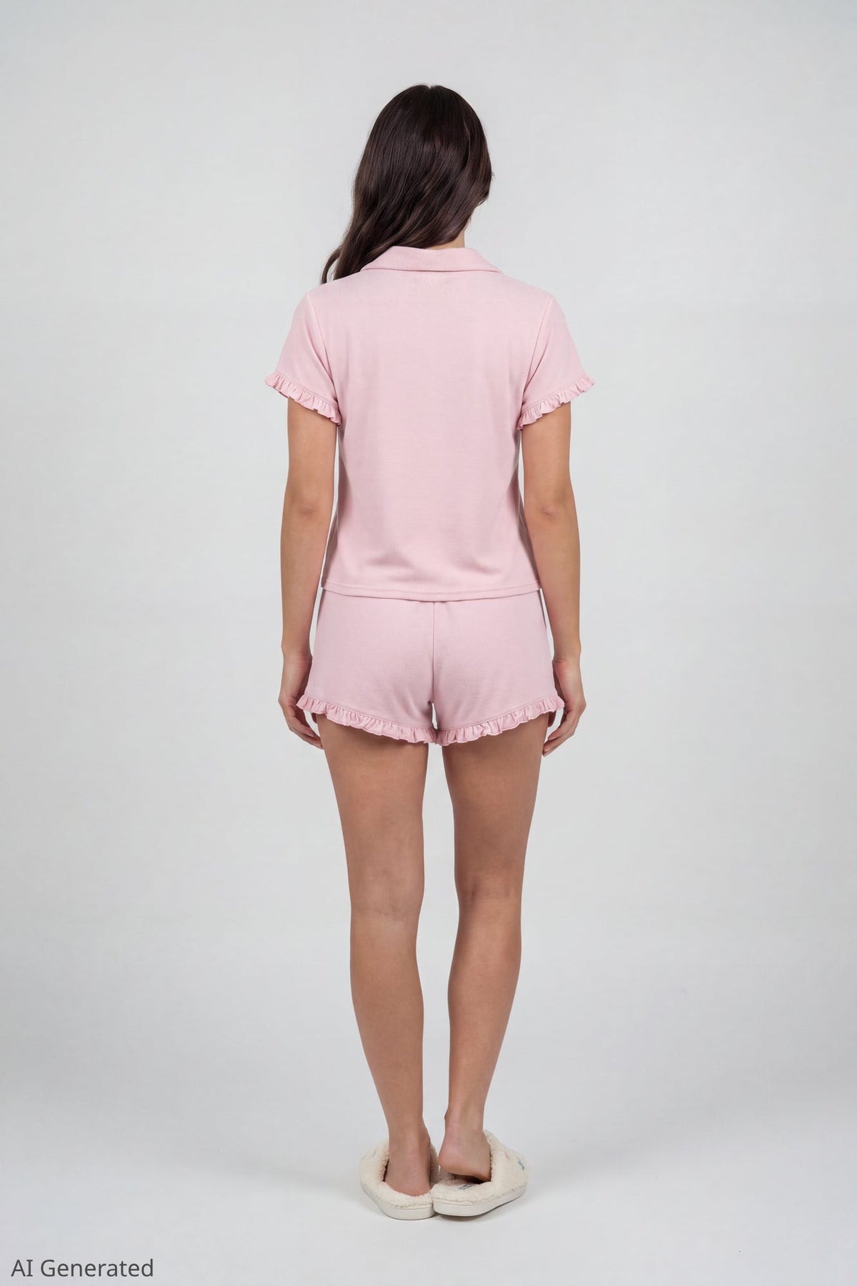 Ruffle Button-Up Top & Short Pajama Set