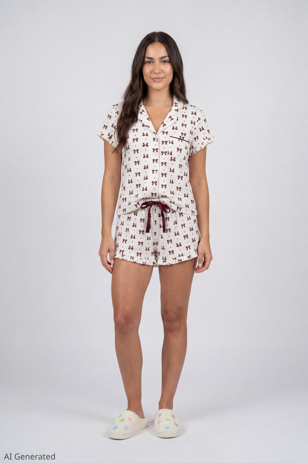 Ruffle Button-Up Top & Short Pajama Set