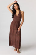 Lace Trim Halter Maxi Dress