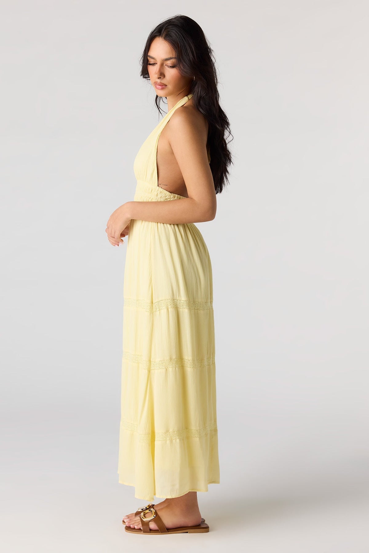 Lace Trim Halter Maxi Dress