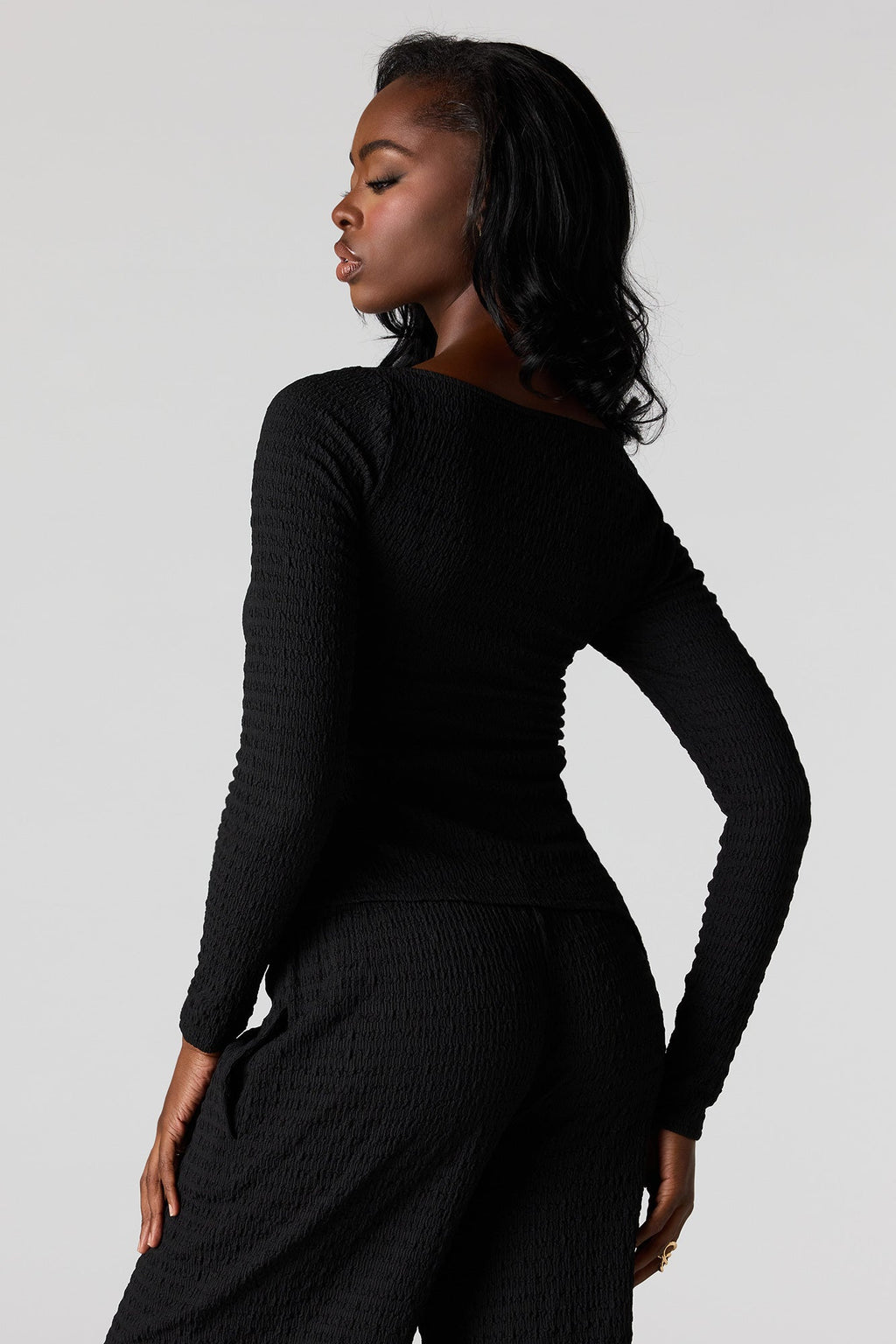 Textured Asymmetrical Long Sleeve Top
