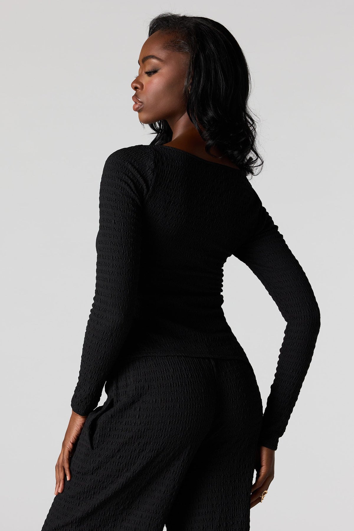 Textured Asymmetrical Long Sleeve Top