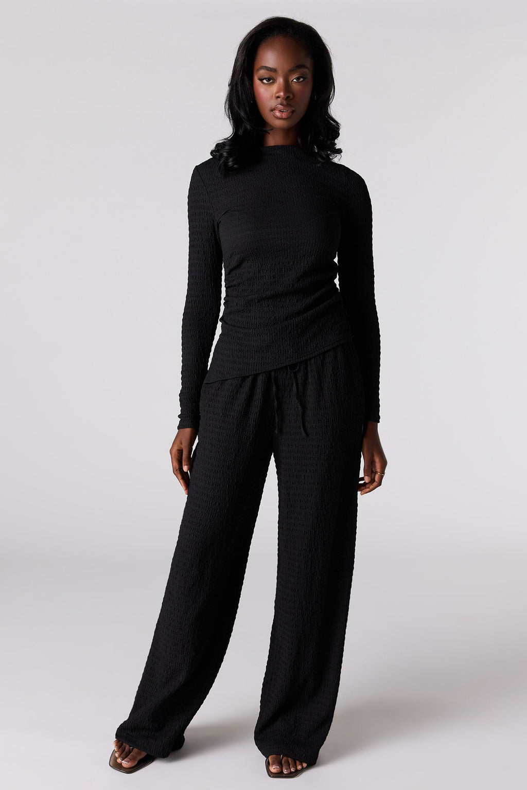 Textured Asymmetrical Long Sleeve Top