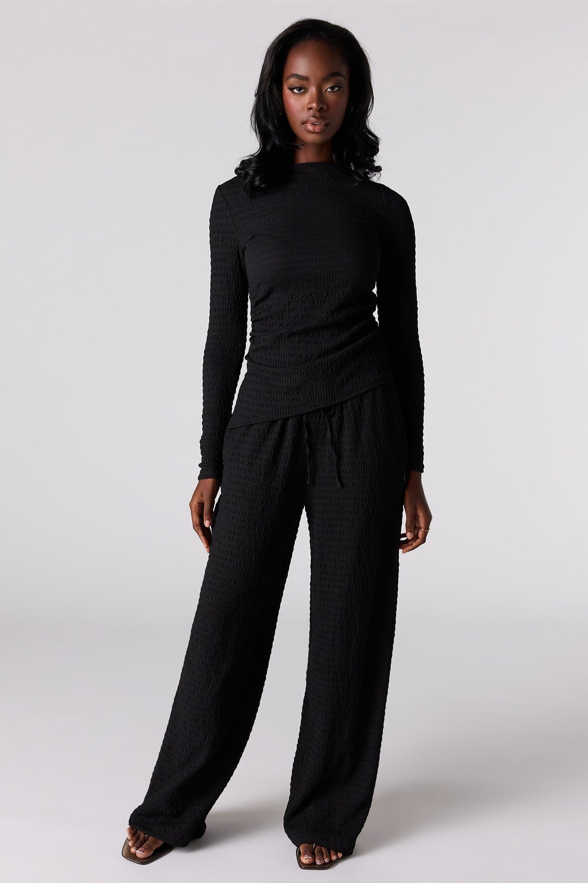 Textured Asymmetrical Long Sleeve Top
