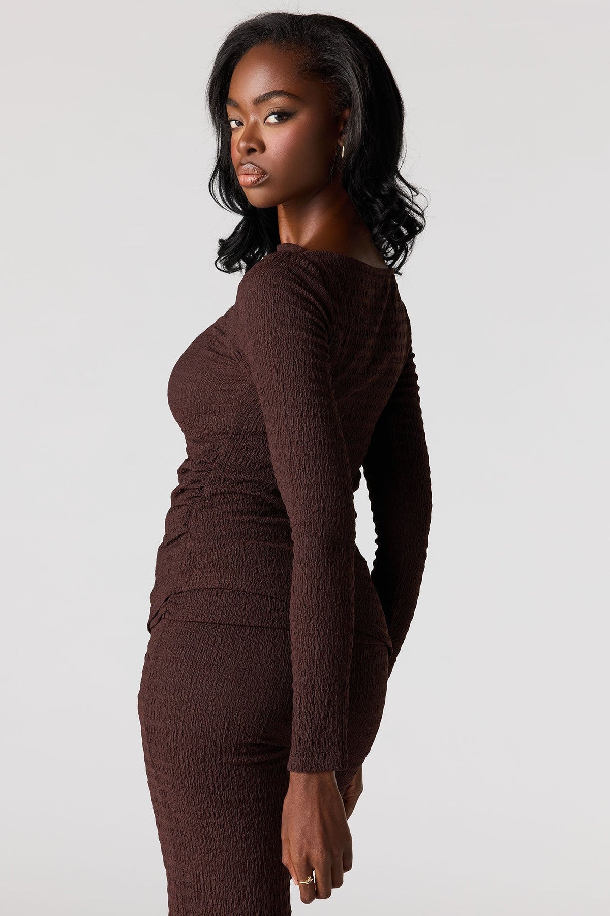 Textured Asymmetrical Long Sleeve Top