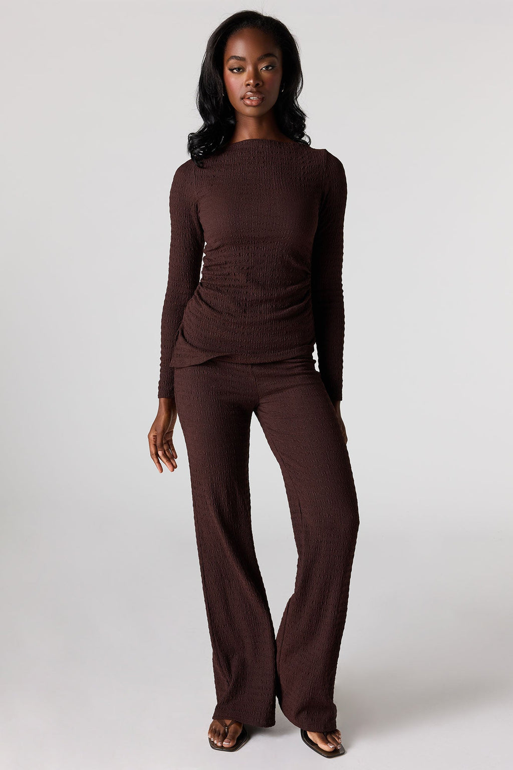 Textured Asymmetrical Long Sleeve Top