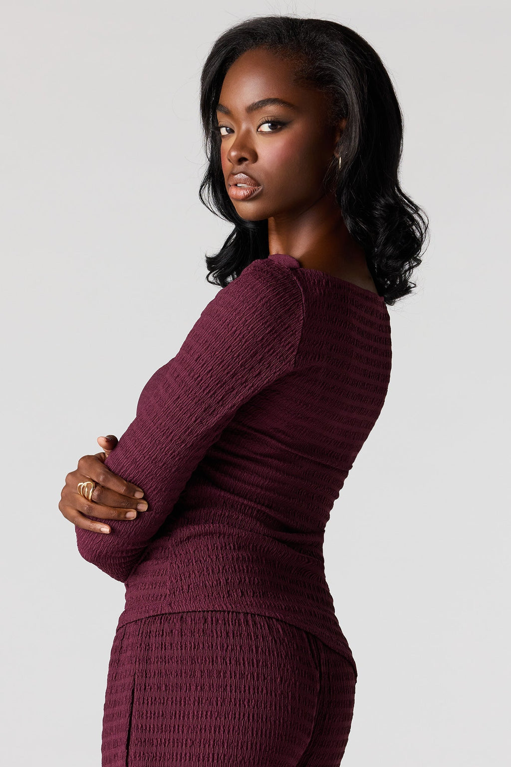 Textured Asymmetrical Long Sleeve Top