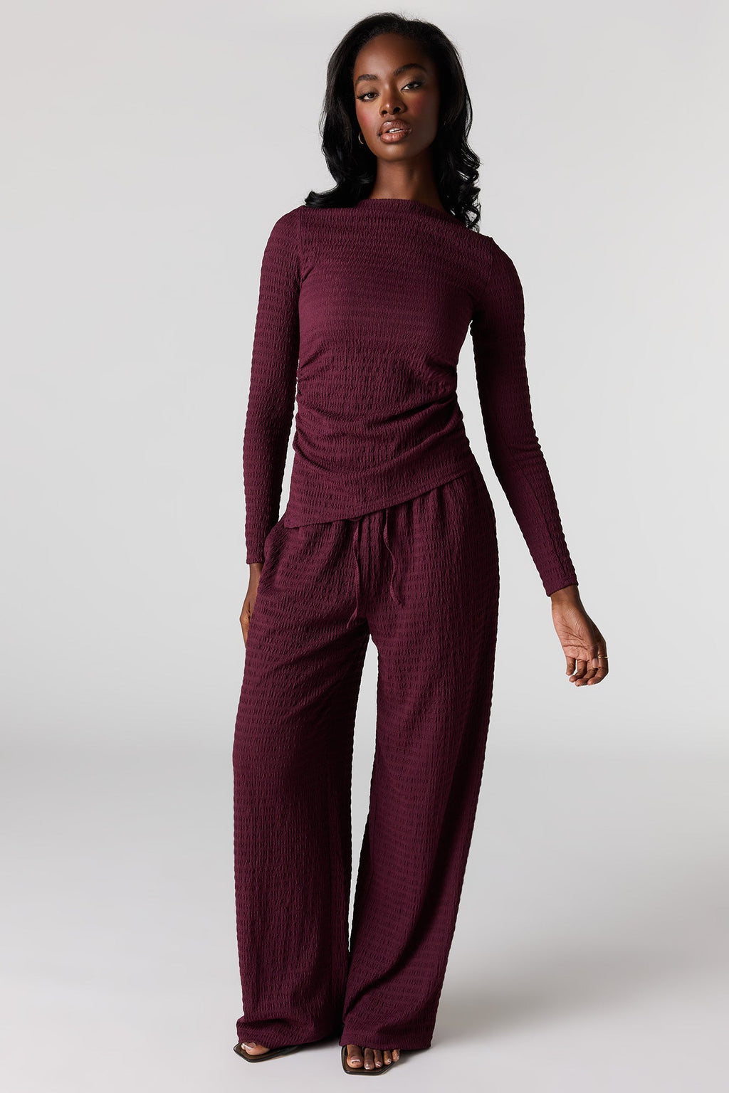 Textured Asymmetrical Long Sleeve Top