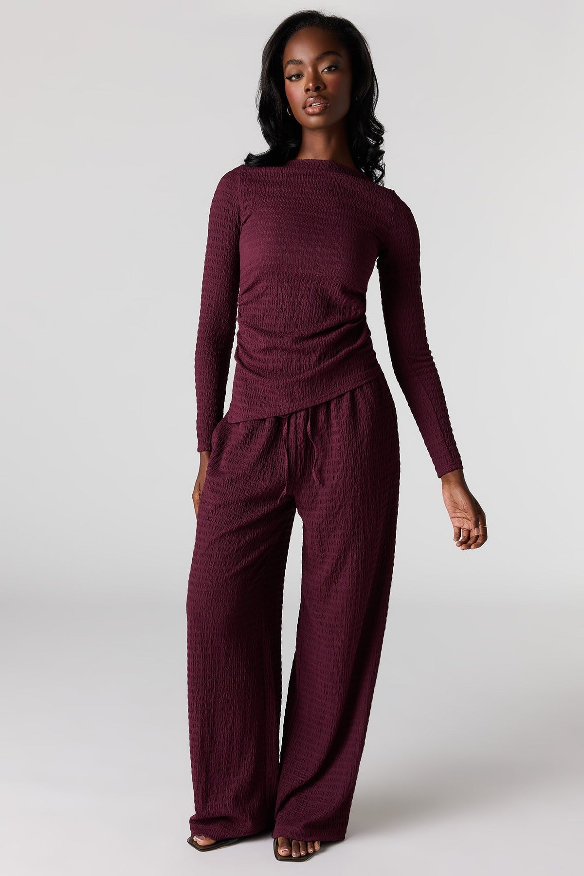 Textured Asymmetrical Long Sleeve Top