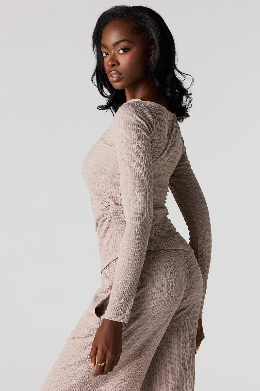 Textured Asymmetrical Long Sleeve Top