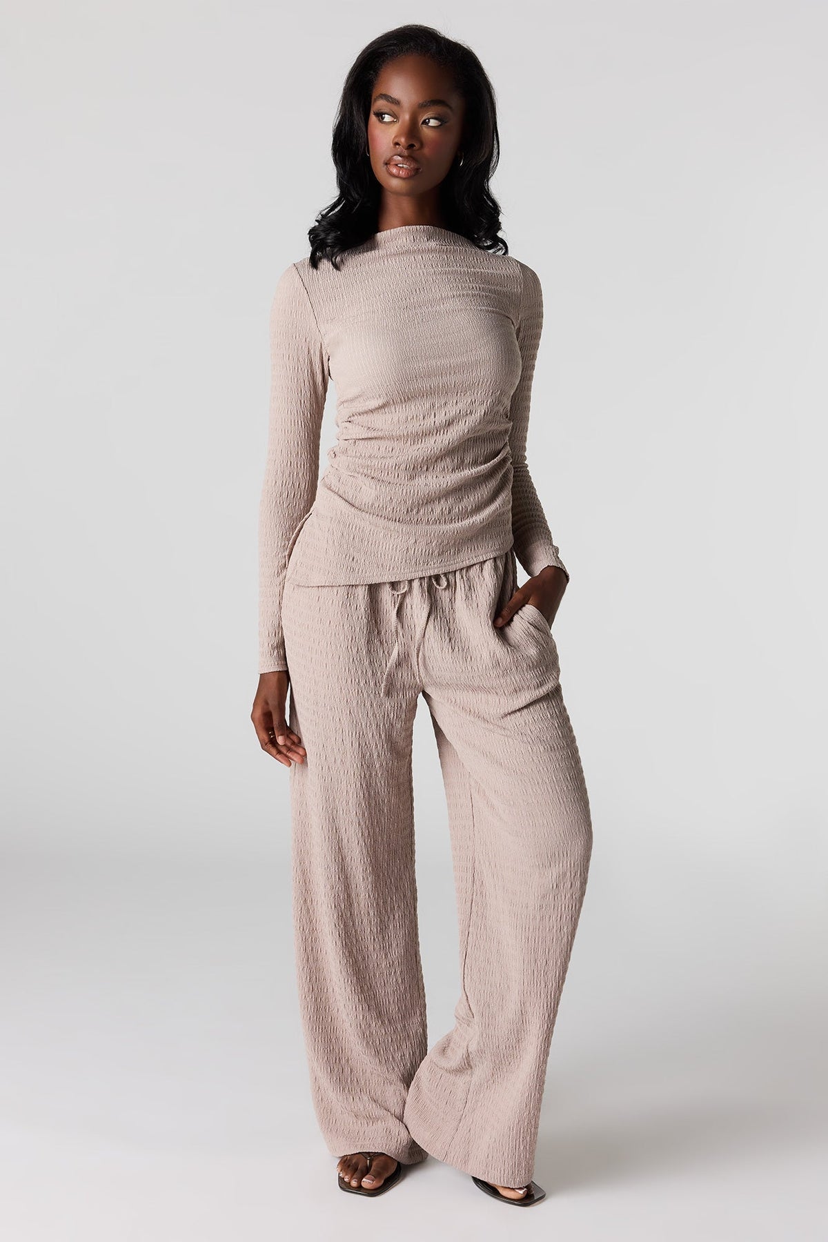 Textured Asymmetrical Long Sleeve Top