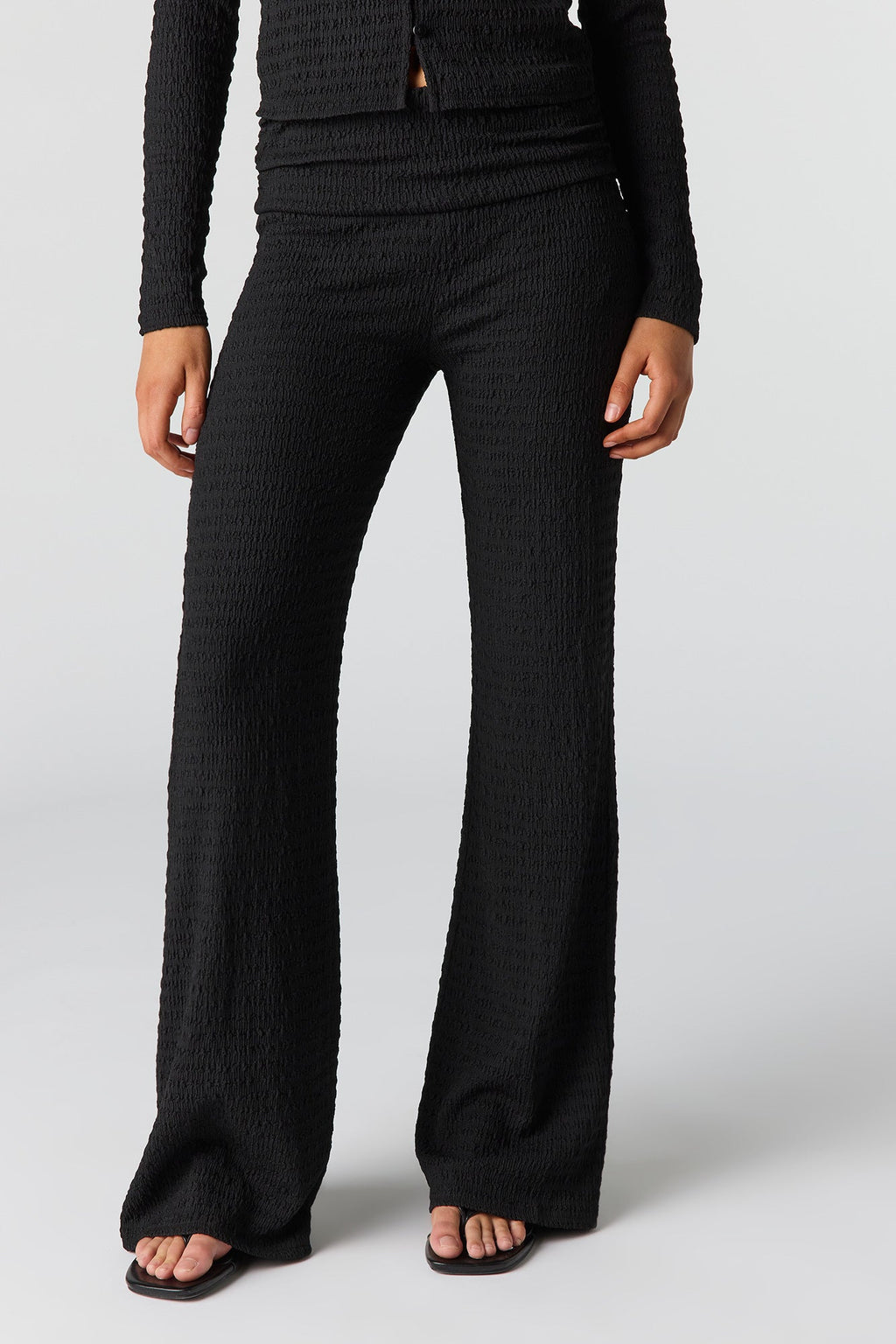 Textured Foldover Flare Pant